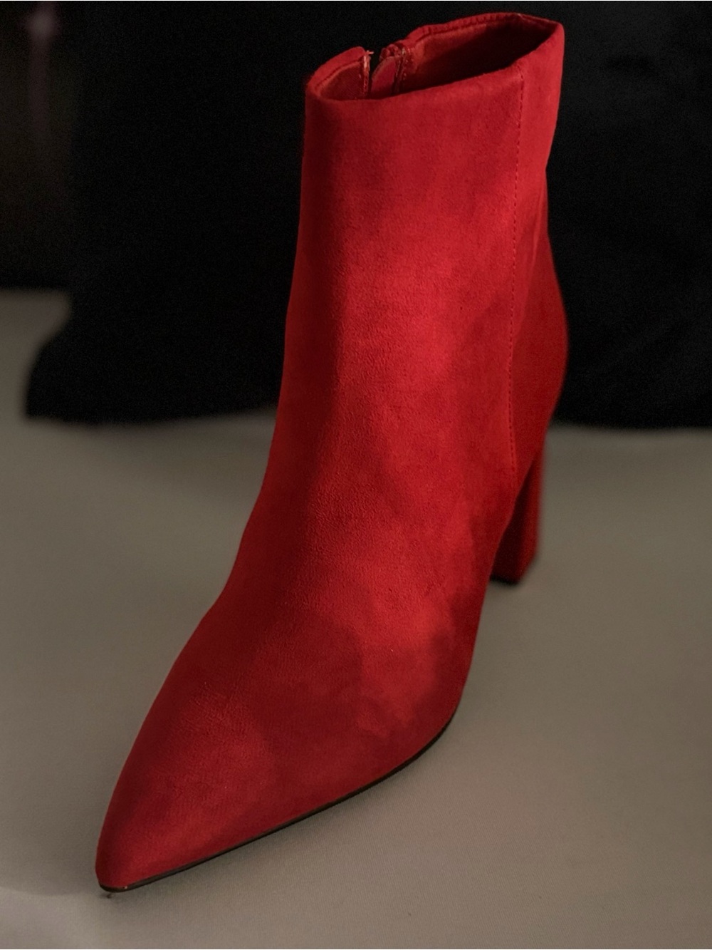 Wild Pair Red Suede Pointed Toe Ankle Booties